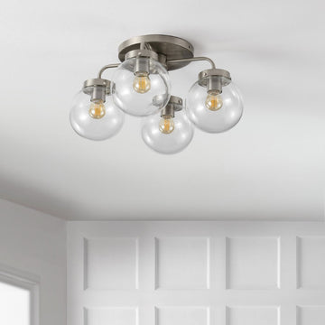 Piper 18" Farmhouse Rustic Iron/Glass LED Semi Flush Mount - JONATHAN Y